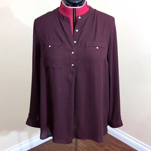 H&M| Maroon Long Sleeved Buttoned Blouse Polyester